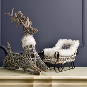 Rustic Twig Sleigh with White Fur Trim - ironyhome