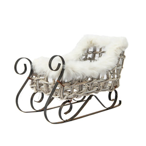 Rustic Twig Sleigh with White Fur Trim - ironyhome