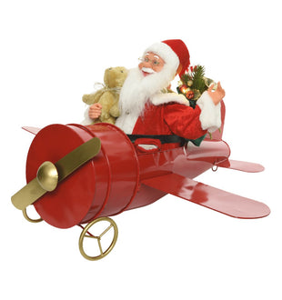 Santa In Plane Waving with Traditional Music Display Piece - ironyhome