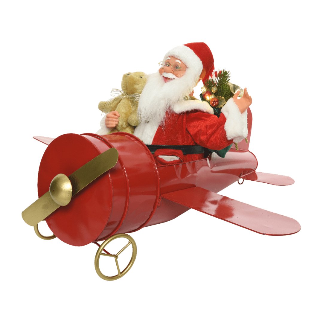 Santa In Plane Waving with Traditional Music Display Piece