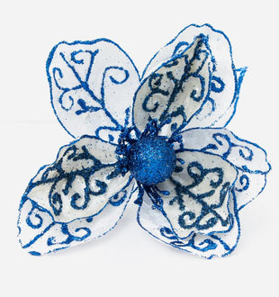 Sapphire Blue Magnolia Stem with Glitter - Set of 4 - ironyhome