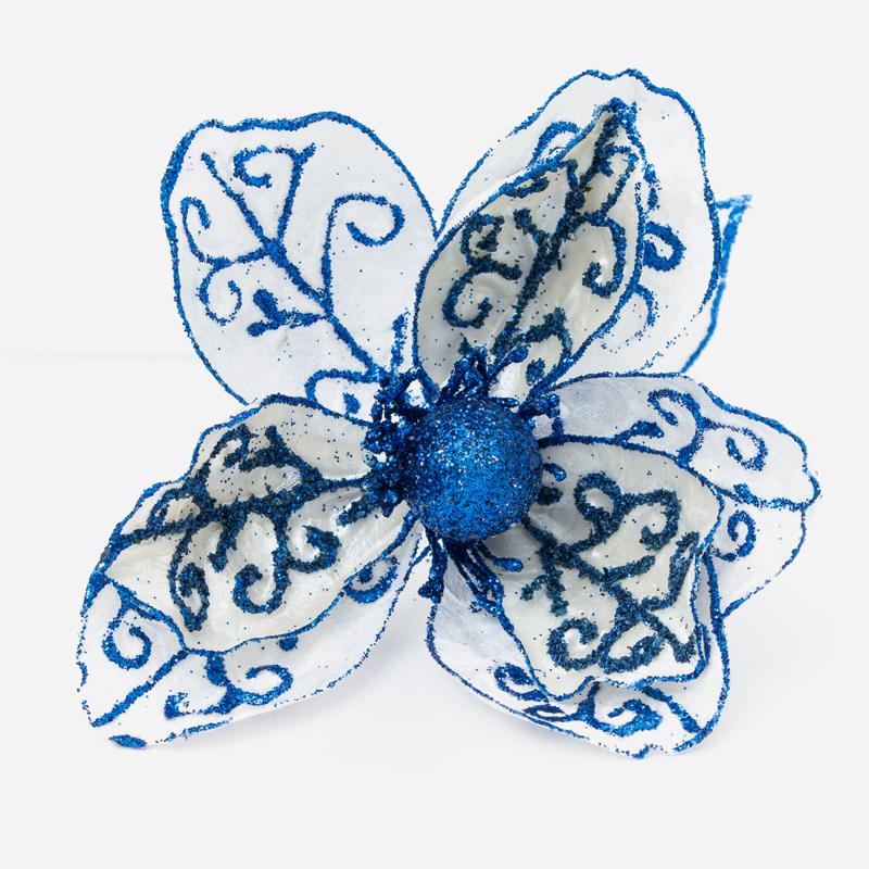 Sapphire Blue Magnolia Stem with Glitter