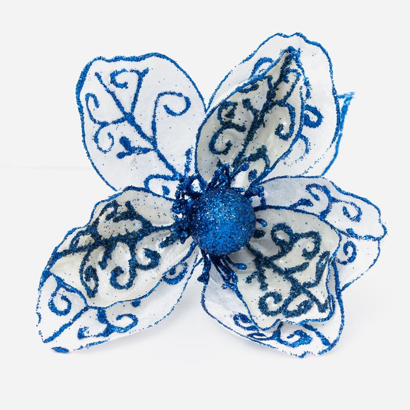 Sapphire Blue Magnolia Stem with Glitter - Set of 4 - ironyhome