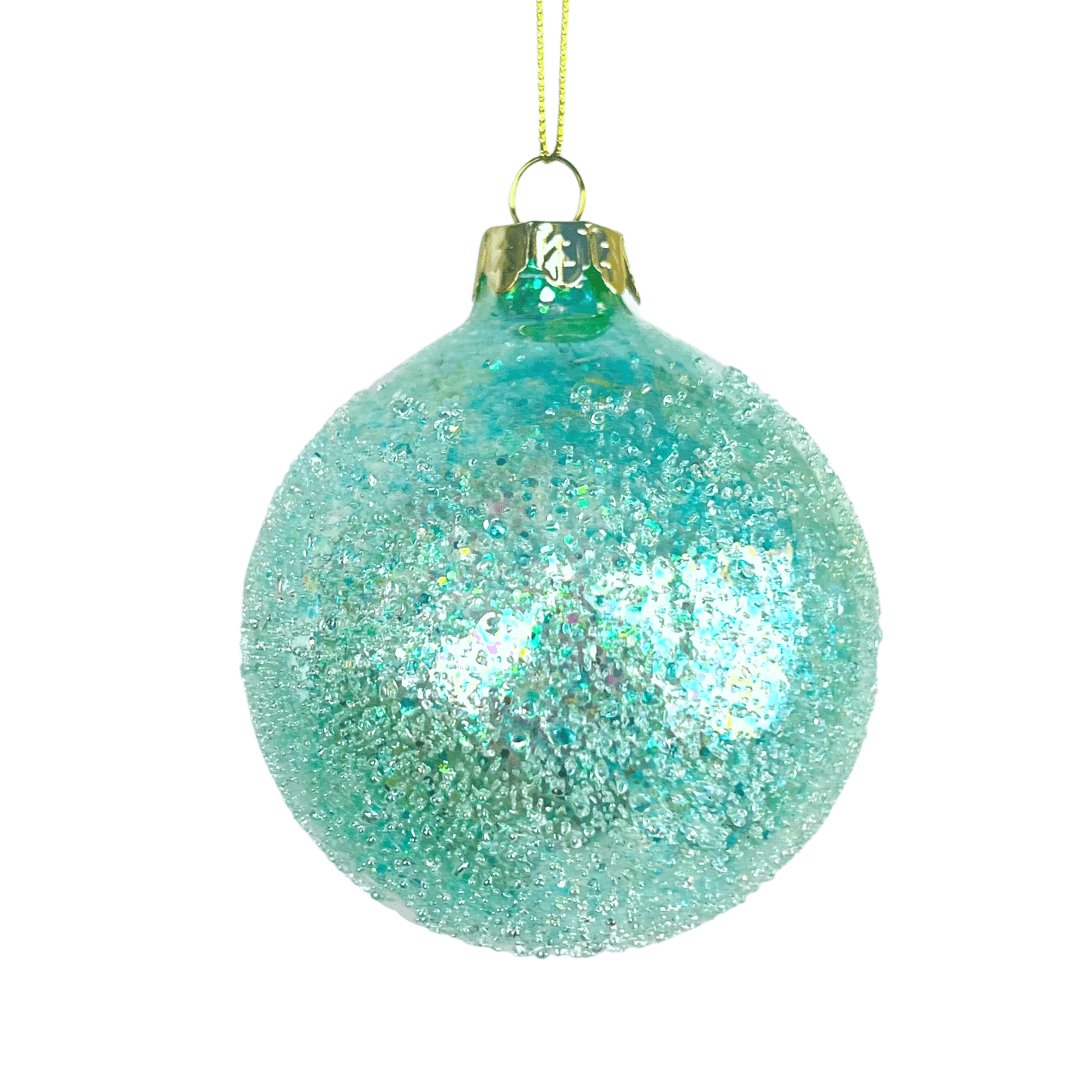 Sea Green Crystal Ball Ornament with Sugar Beads