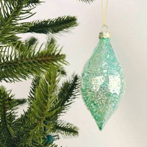 Sea Green Finial Ornament With Sugar Beads - Set of 6 - ironyhome
