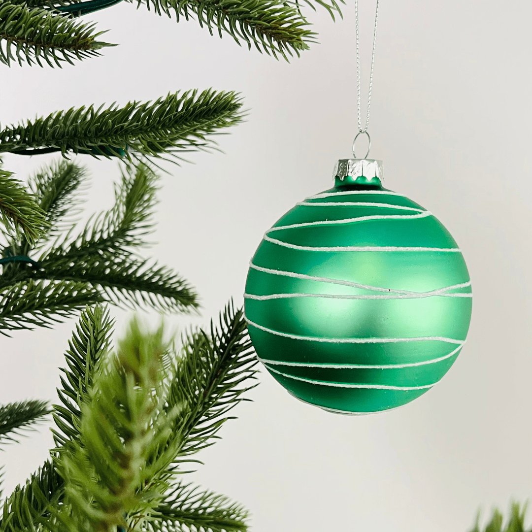 Sea Green Matte Ball Ornament with Glitter - Set of 6