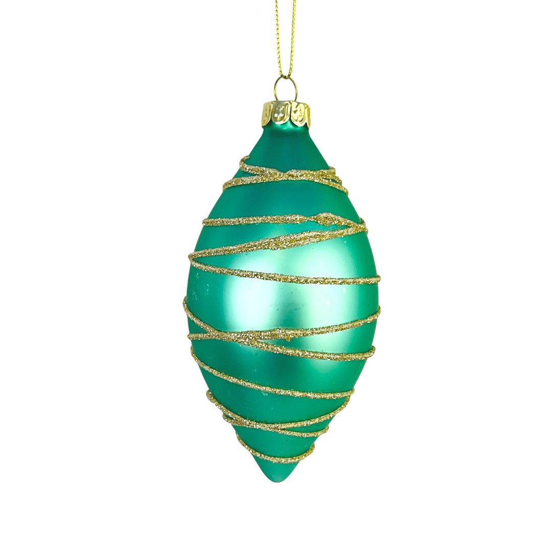 Sea Green Matte Finial Ornament with Champagne Glitter