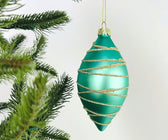 Sea Green Matte Finial Ornament with Champagne Glitter - Set of 6 - ironyhome