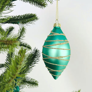 Sea Green Matte Finial Ornament with Champagne Glitter