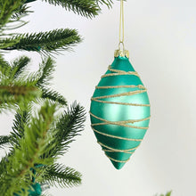 Sea Green Matte Finial Ornament with Champagne Glitter - Set of 6 - ironyhome