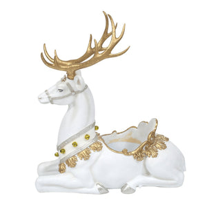 Seated Deer Table Top / Flower Vase - White & Gold - ironyhome
