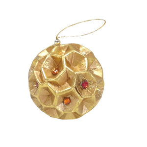 Carved Rose Gold Ornament with Red Detailing