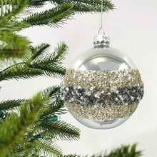 Silver Ball Ornament with Black & Champagne Glitter - Set of 6 - ironyhome