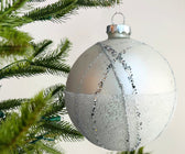 Silver Ball Ornament with Glitter Stripes - Set of 4 - ironyhome