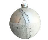Silver Ball Ornament with Glitter Stripes - Set of 4 - ironyhome