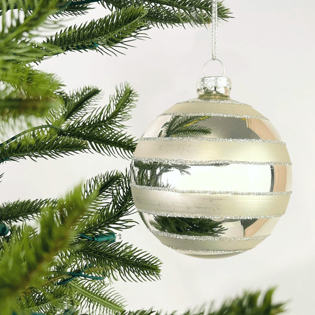 Silver Ball Ornament with Matte & Metallic Finish - Set of 4 - ironyhome
