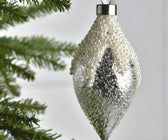 Silver Finial Ornament with White Sparkling Beads - Set of 6 - ironyhome