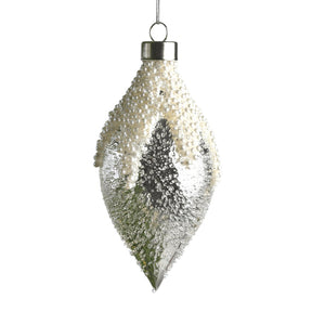 Silver Finial Ornament with White Sparkling Beads