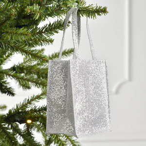Silver Glitter Bag Ornament - Set of 4 - ironyhome