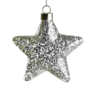 Silver Glitter Gilded Star Ornament - Set of 6 - ironyhome