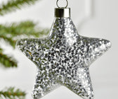 Silver Glitter Gilded Star Ornament - Set of 6 - ironyhome