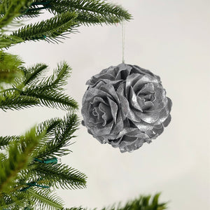 Silver Glitter Rose Flower Ornament - Set of 4 - ironyhome