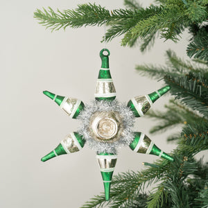 Green & Silver North Star Ornament - Set of 4