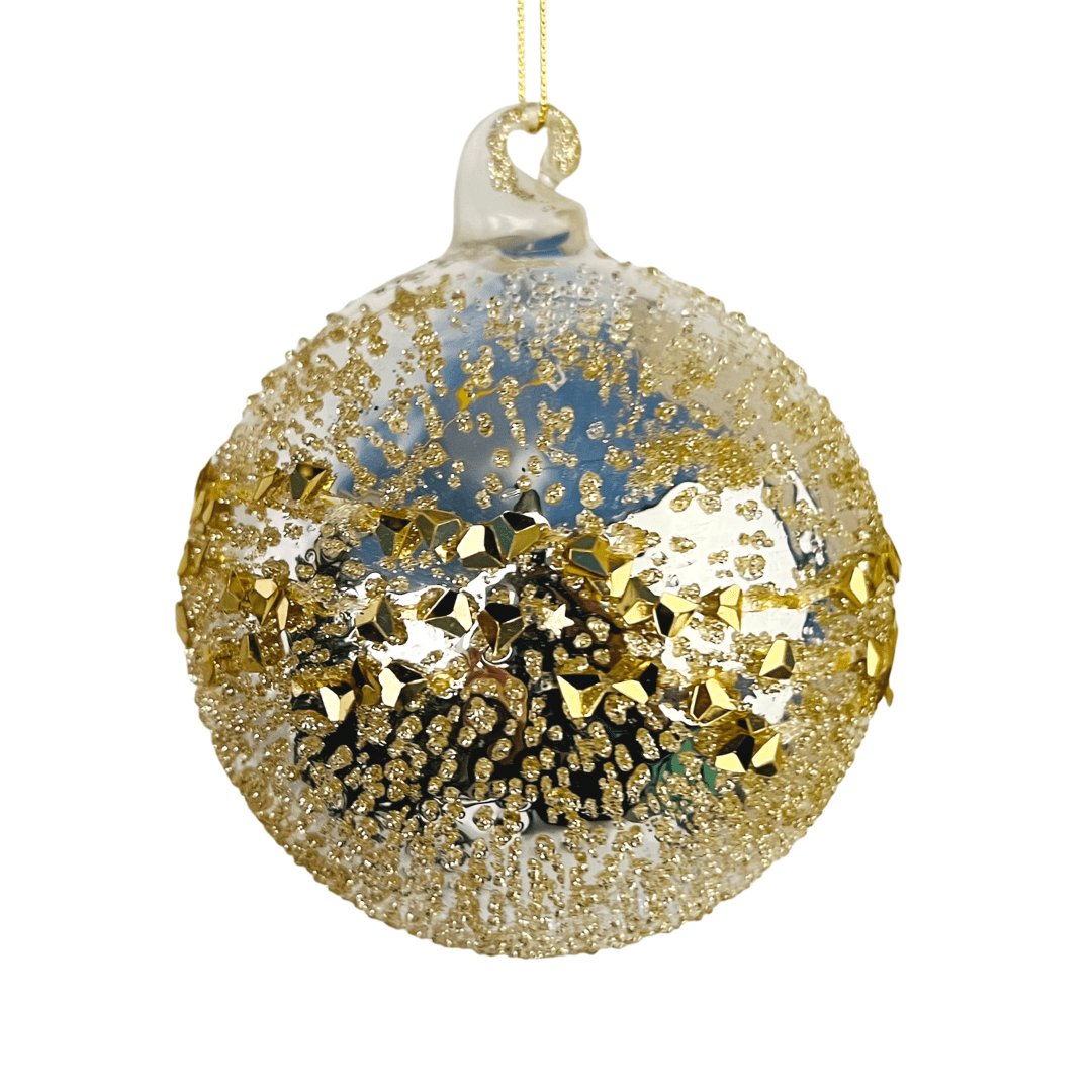 Silver Metallic Ball Ornament with Gold Sugar Beads