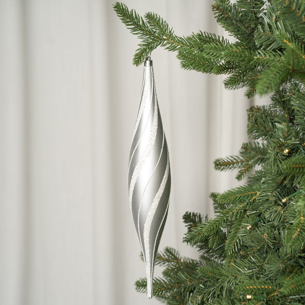 Silver Oval Drop Ornament with Glitter - Set of 6 - ironyhome