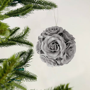 Silver Rose Flower Ornament - Set of 4