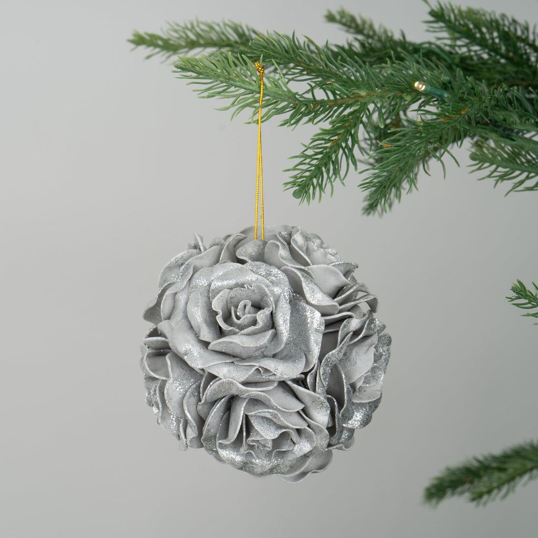 Silver Rose Foam Ball Ornament - Set of 4 - ironyhome