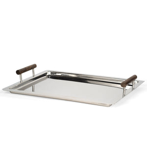 Silver Serving Tray with Wooden Handle