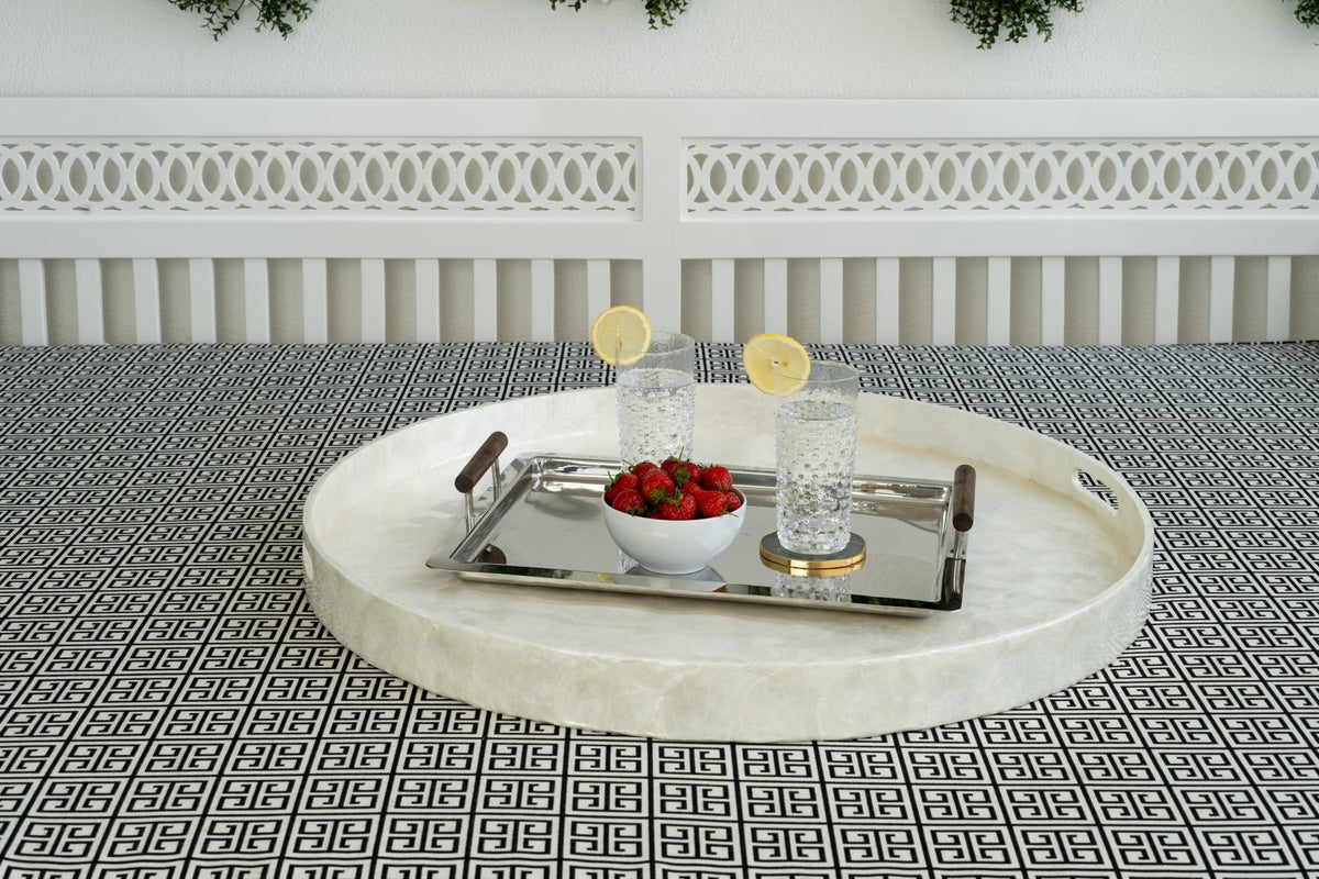 Silver Serving Tray with Wooden Handle