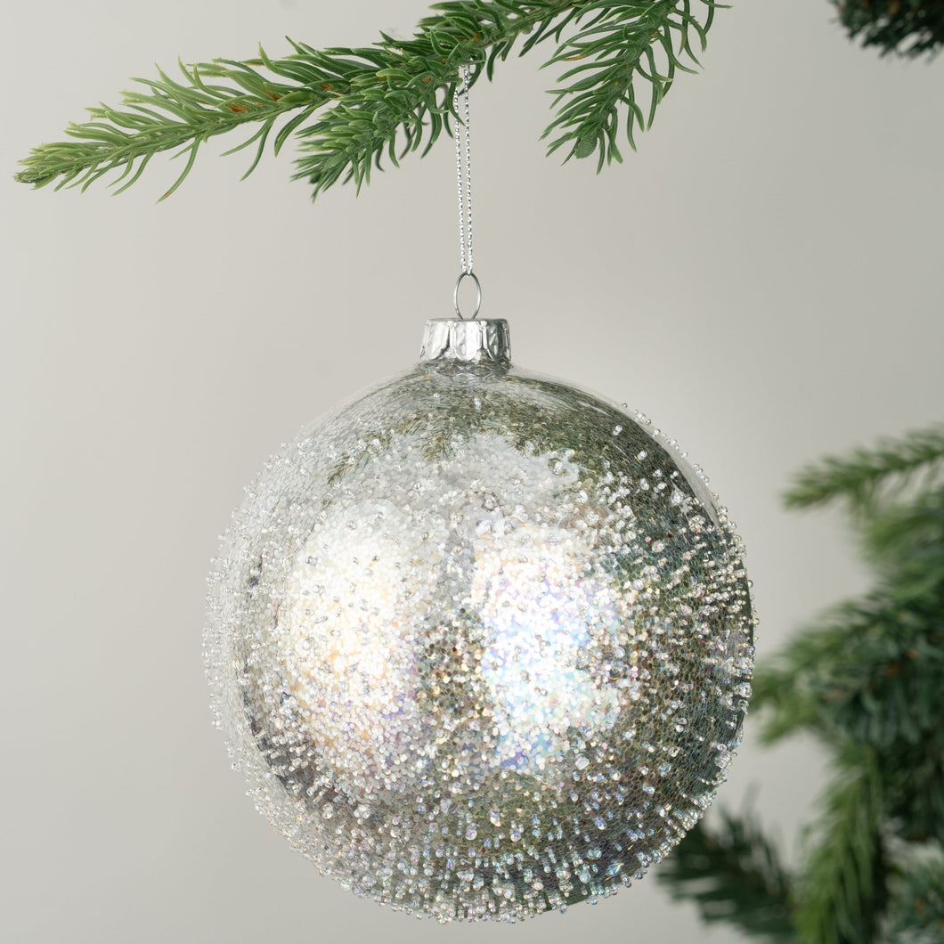 Silver Sugar Bead Ball Ornament - Set of 6 - ironyhome