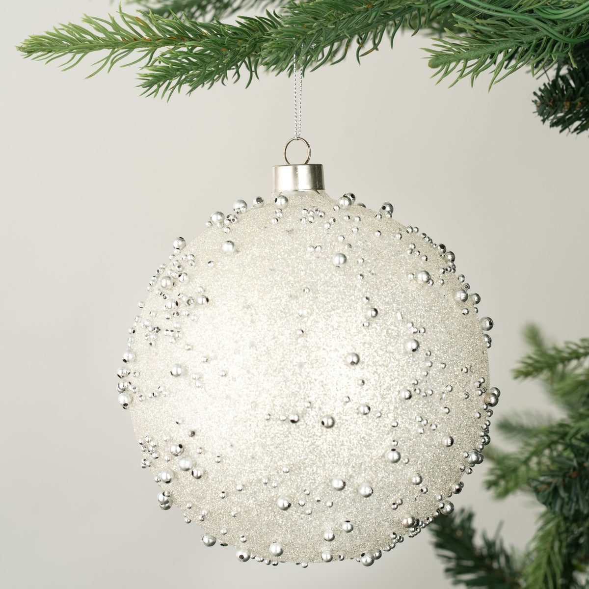 Ivory Sugar Bead Ball Ornament - Set of 6