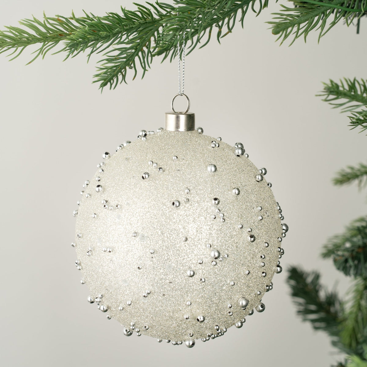 Ivory Sugar Bead Ball Ornament - Set of 6