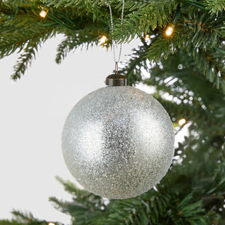 Silver Sugar Glitter Dusted Ball Ornament - Set of 6 - ironyhome