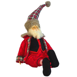 Sitting Santa Table Top with Black & Red Plaid Clothes - ironyhome
