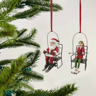 Skiing Girl and Santa Claus on Telpher Festive Ornament - Set of 4 - ironyhome