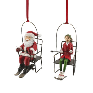 Skiing Girl and Santa Claus on Telpher Festive Ornament - Set of 4 - ironyhome