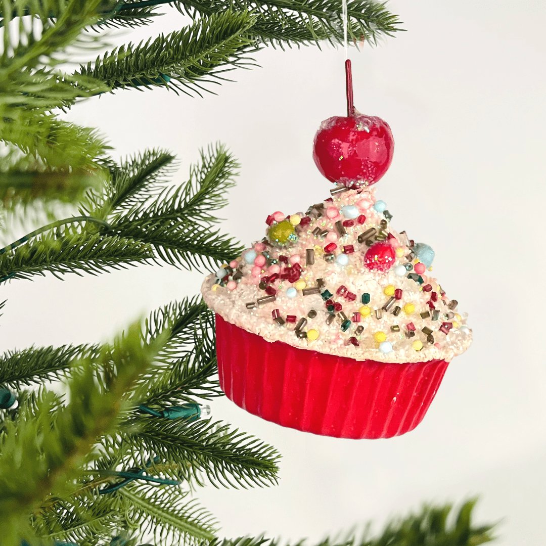 Red Cupcake Ornament - Set of 4