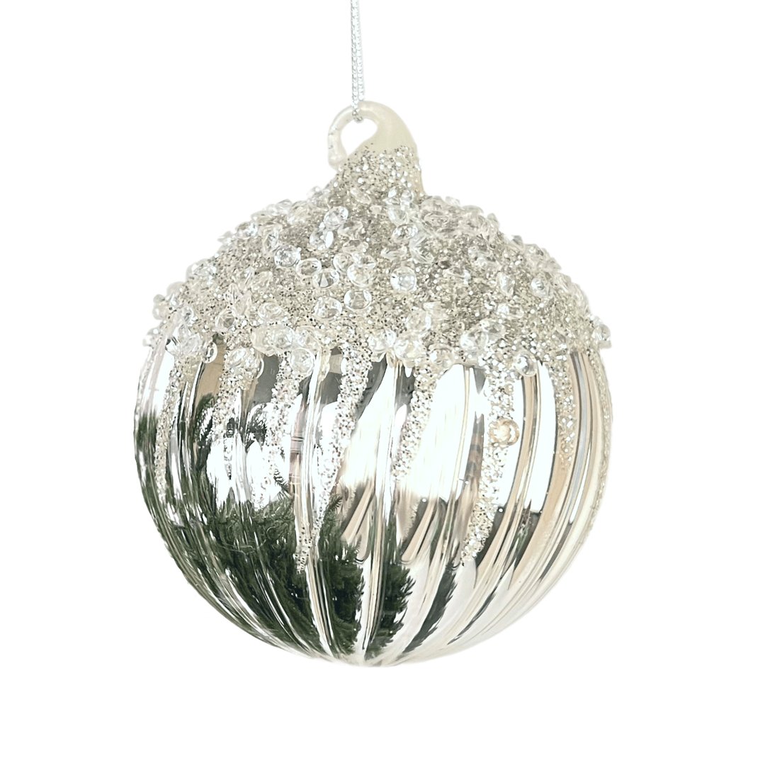 Sparkling Silver Glitter Ball Ornament - Set of 4