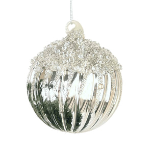 Sparkling Silver Glitter Ball Ornament - Set of 4 - ironyhome