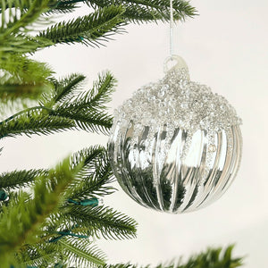 Sparkling Silver Glitter Ball Ornament - Set of 4