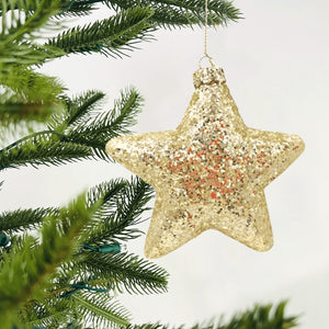 Star Ornament with Golden Glitter - Set of 6