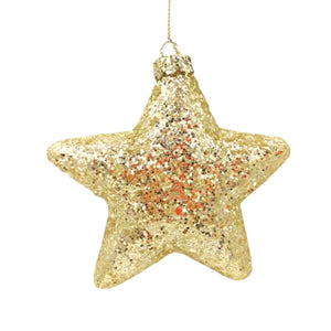 Star Ornament with Golden Glitter - Set of 6