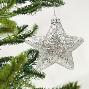 Star Ornament with Silver Glitter - Set of 6