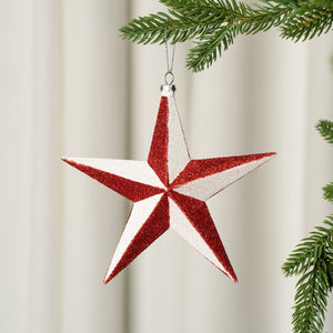 Star with White Glitter Ornament Medium - Set of 6 - ironyhome