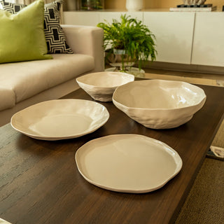 Stoneware Large Pearl White Flat Dining Plate - ironyhome