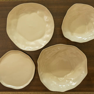 Stoneware Large Pearl White Flat Dining Plate - ironyhome